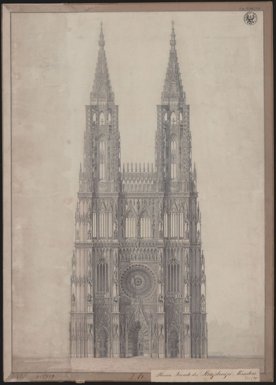 Strasbourg. Katedralen. Utformning för färdigställandet av västfasaden av Karl Friedrich Schinkel