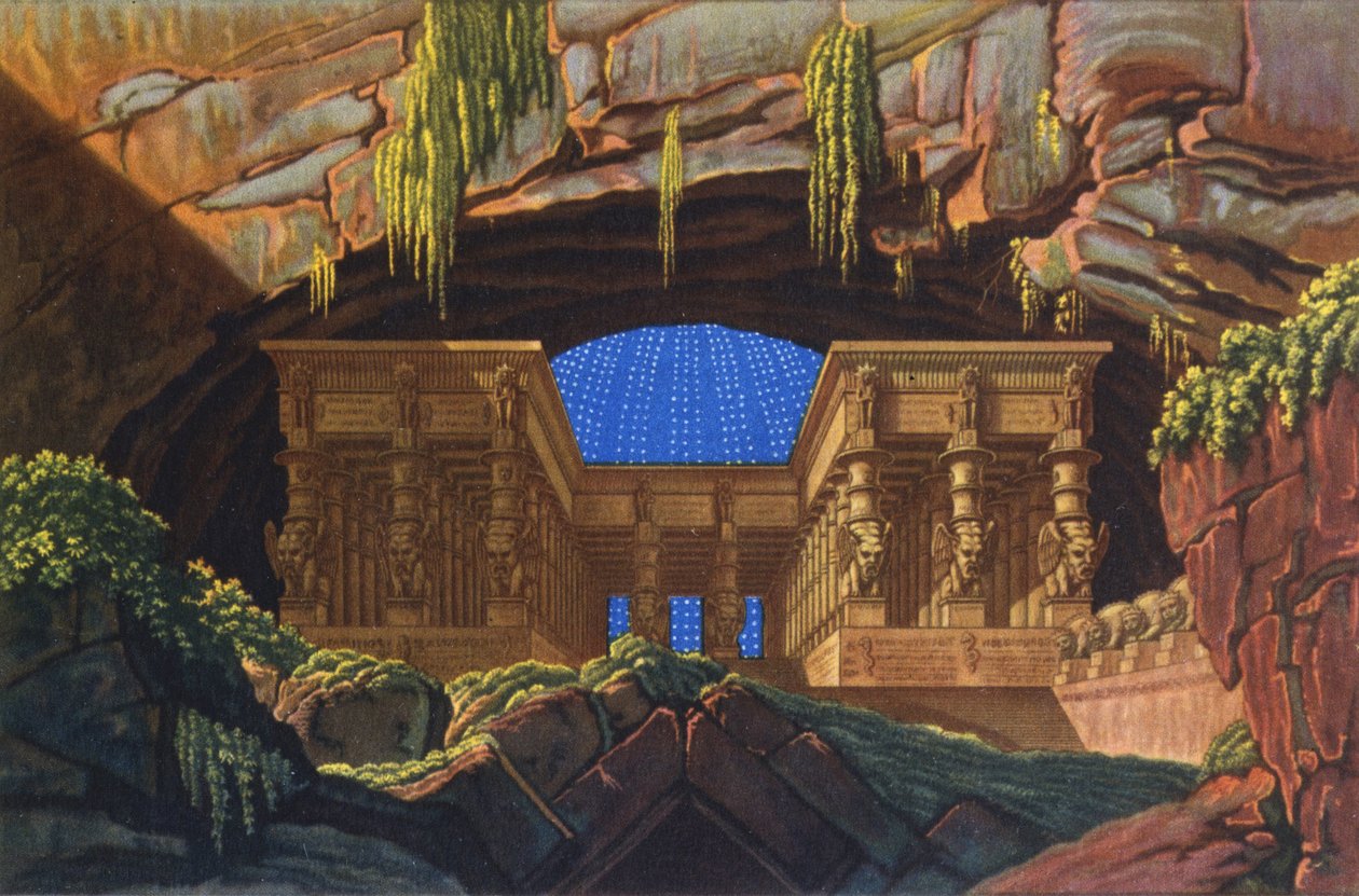 Isis och Osiris tempel där Sarastro överstepräst förrättar "Die Zauberflote" av Karl Friedrich Schinkel