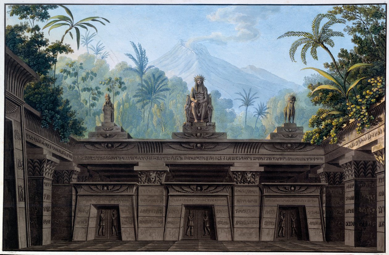 Teaterdekor: Dekor för operan "La flute enchante (Die Zauberflote) av Wolfgang Amadeus Mozart, på ett libretto av Emanuel Schikaneder. Teckning av Karl Schinkel (1781 - 1841) av Karl Friedrich Schinkel