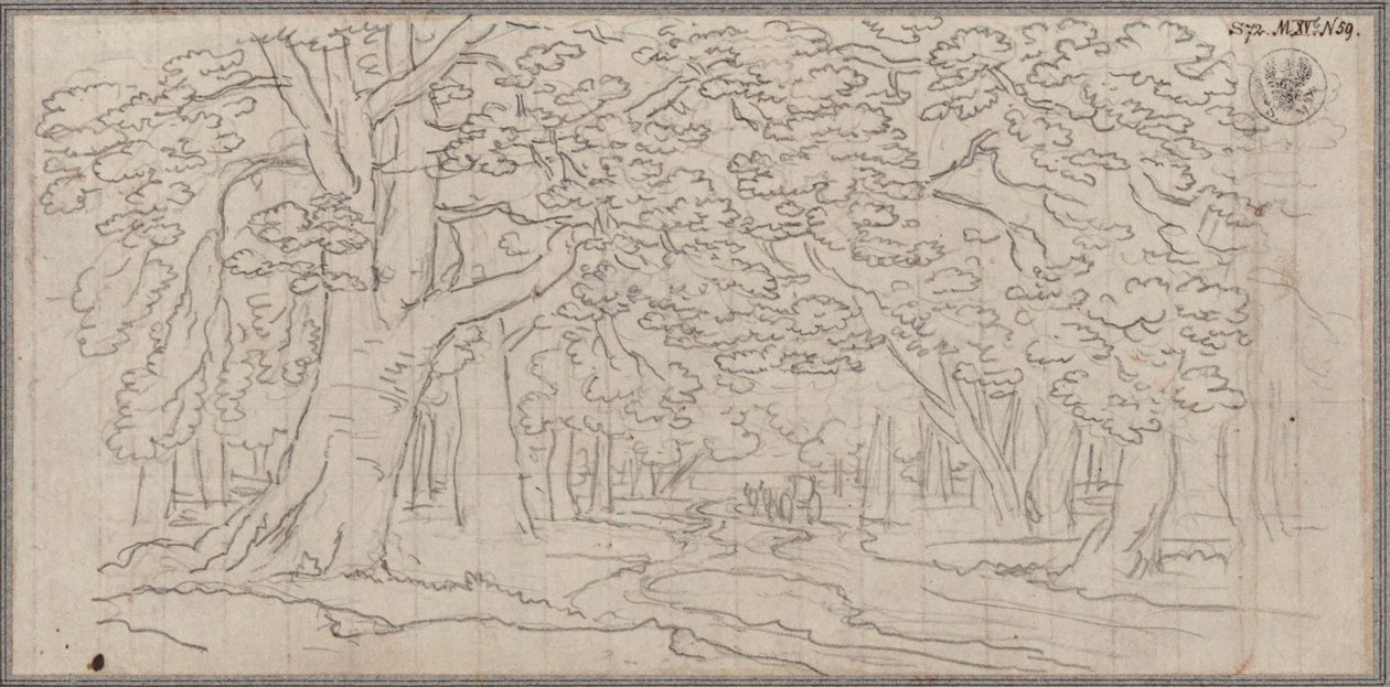 Ett skogslandskap genom vilket en stig slingrar sig av Karl Friedrich Schinkel