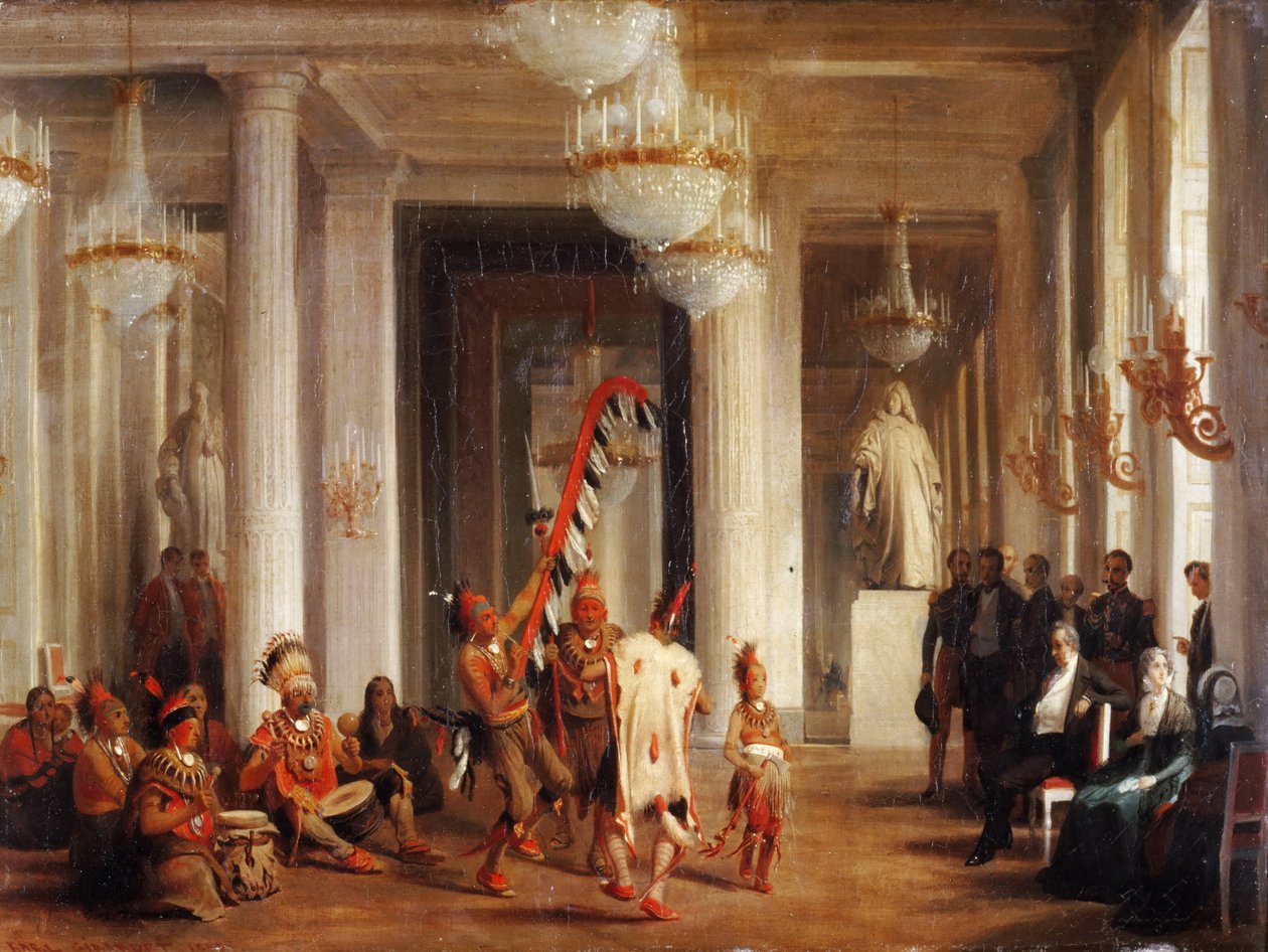 Dans av Iowa-indianer i Salon de la Paix på Tuilerierna, presenterad av målaren George Catl av Karl Girardet