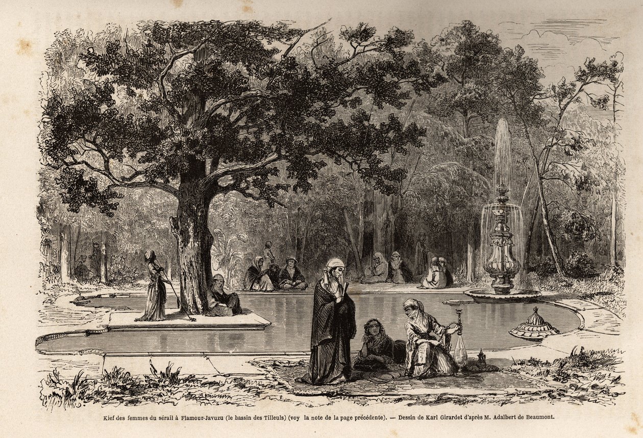 Kiefen för kvinnorna i serailen i Flamour-Javuzu (Flavour Javuzu), i palatset i Konstantinopel (nuvarande Itamboul), Turkiet, teckning av Karl Girardet (1813-1871), för att illustrera ett besök i serailen 1860 , av en anonym kvinna. Gravyr i " av Karl Girardet