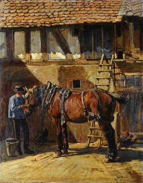 Bonde med häst (olja på duk) av Karl Gottlieb Lenz