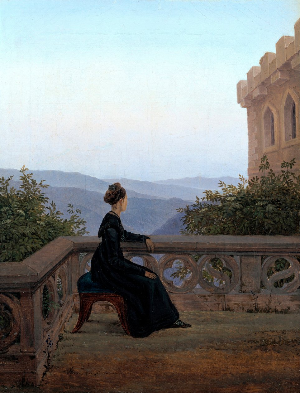 ""Porträtt av en kvinna på en terrass"" (Kvinna på balkongen) Målning av Carl Gustav Carus (1789-1869) Olja på duk 1824 Dim 42x32 cm Statens konstgalleri, Dresden av Karl Gustav Carus