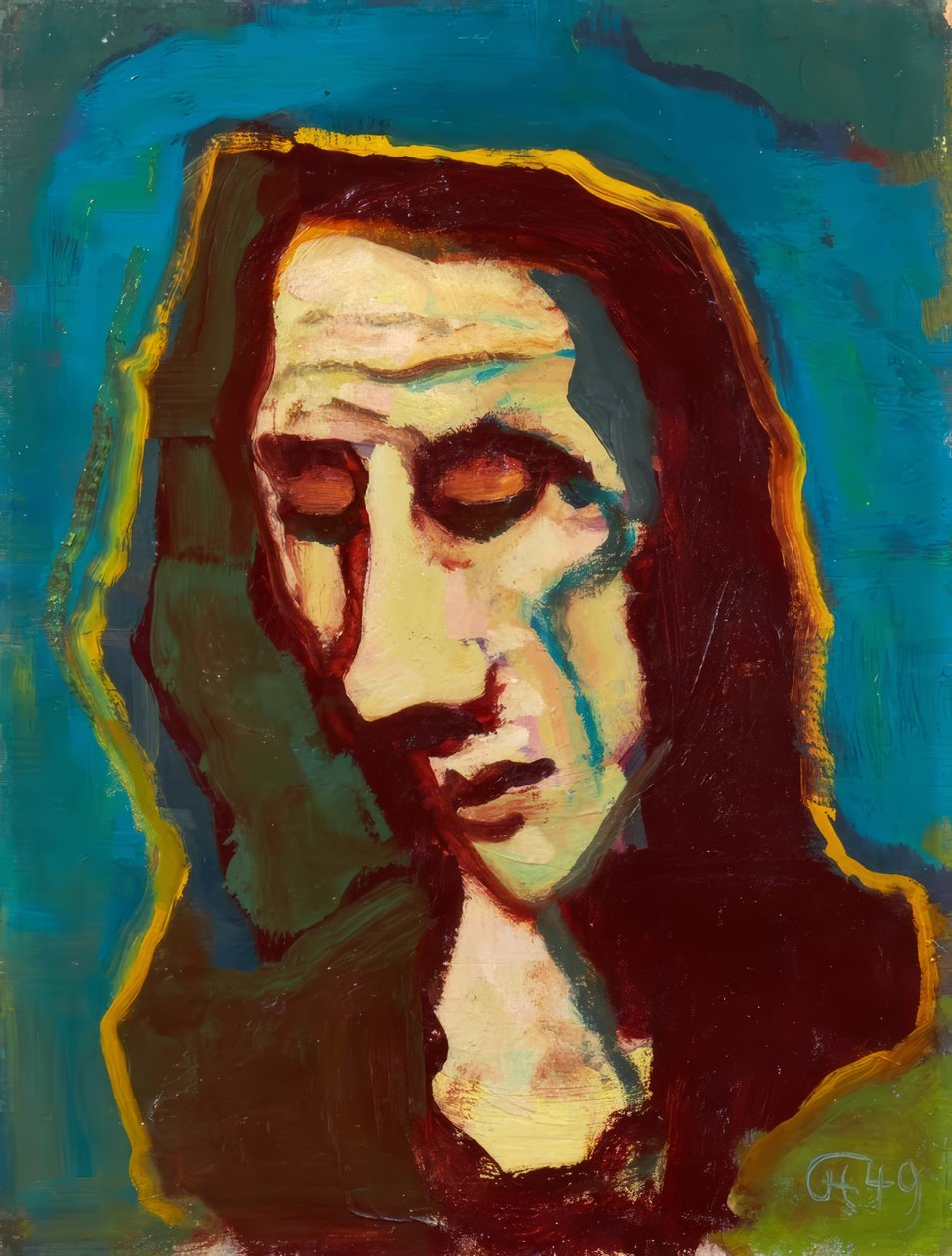 Kvinnohuvud med sänkt blick av Karl Hofer