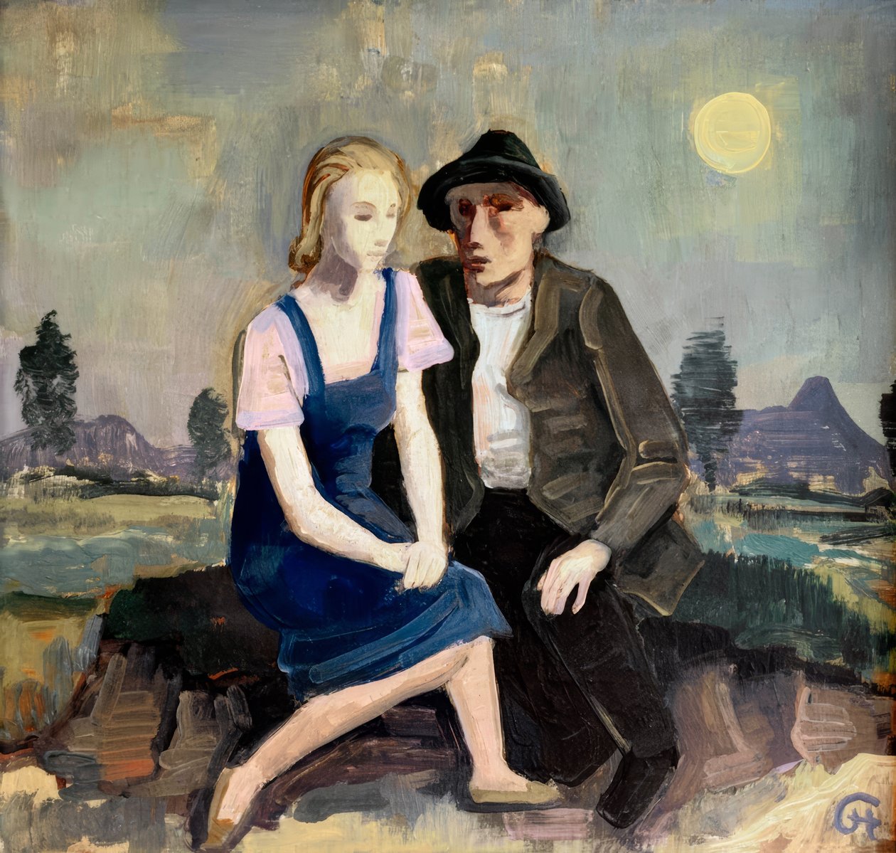 Älskande par i landskap av Karl Hofer