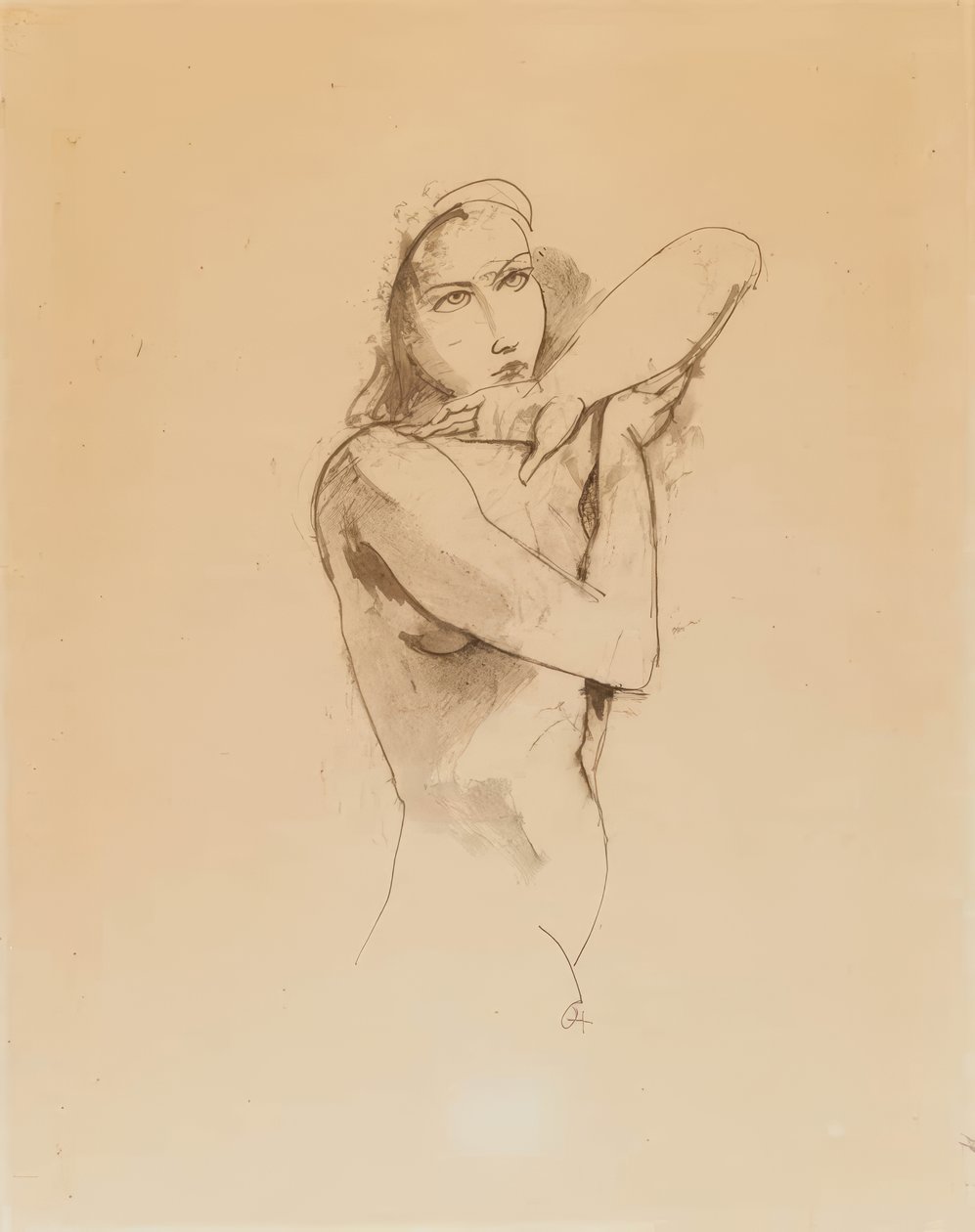 Kvinnlig akt med upplyft vänster arm av Karl Hofer