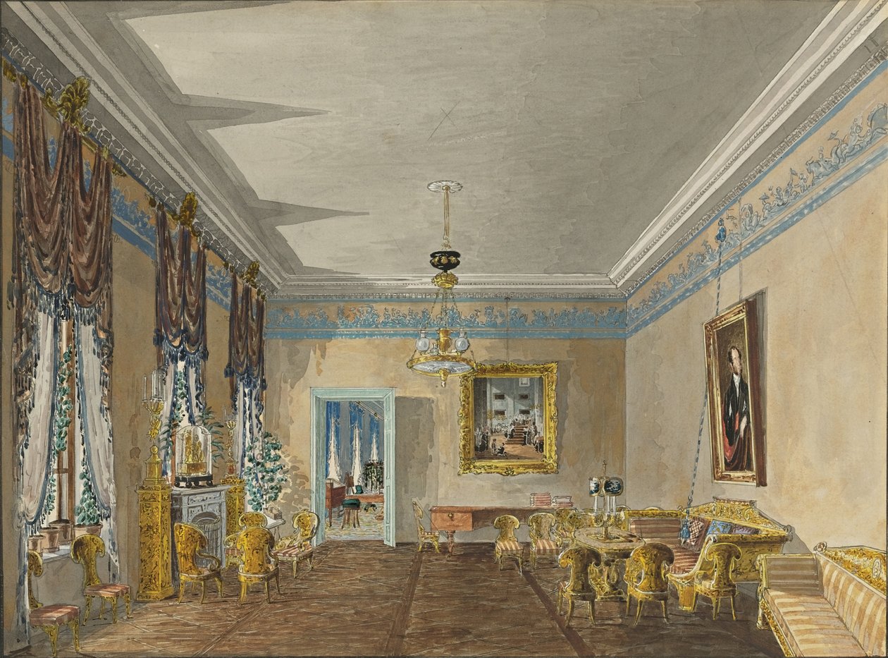 Salongen i prinsessan Anna Gagarinas hus i Petersburg, 1799 av Karl Ivanovich Kolmann
