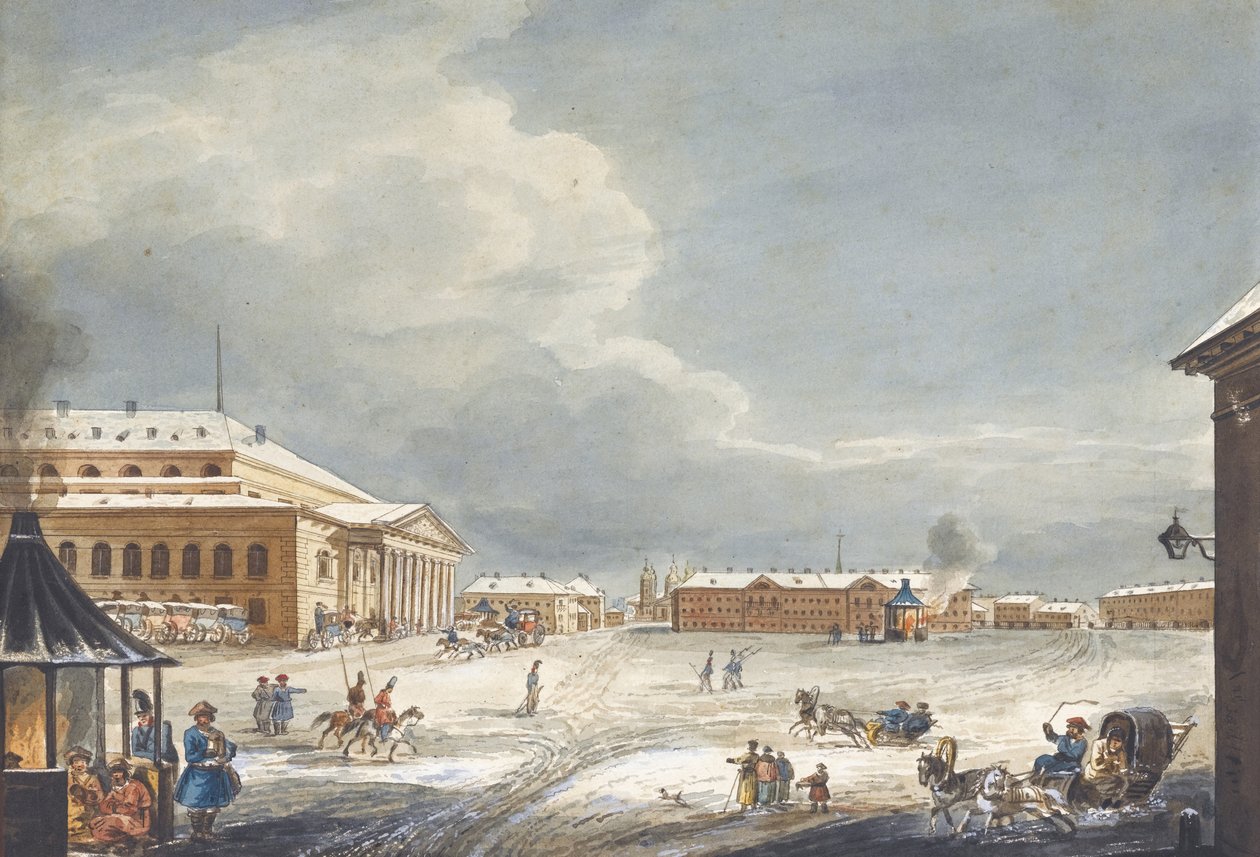 Utsikt över Saint Petersburg Imperial Bolshoi Kamenny Theatre av Karl Ivanovich Kolmann