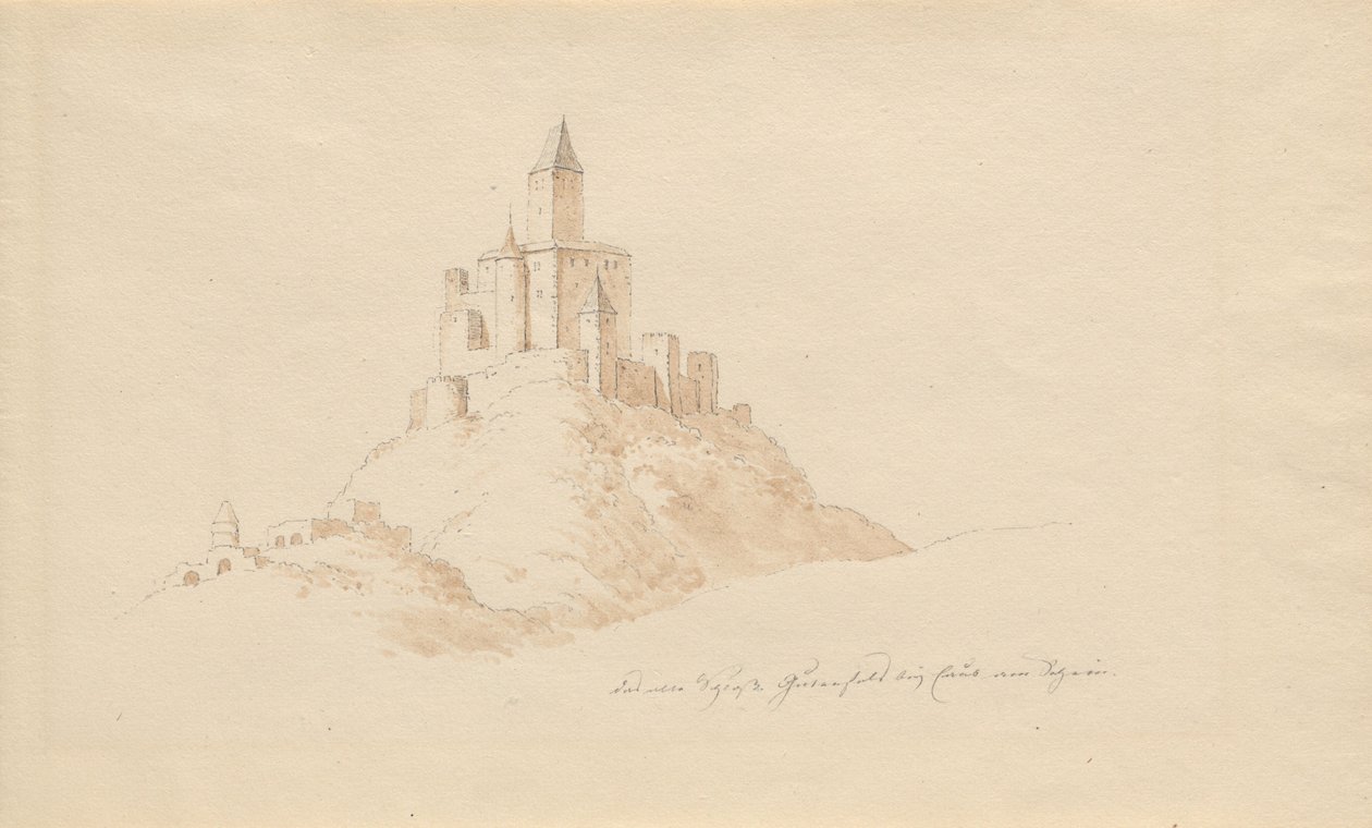 Det gamla slottet Gutenfels nära Kaub vid Rhen av Karl Julius Von Leypold