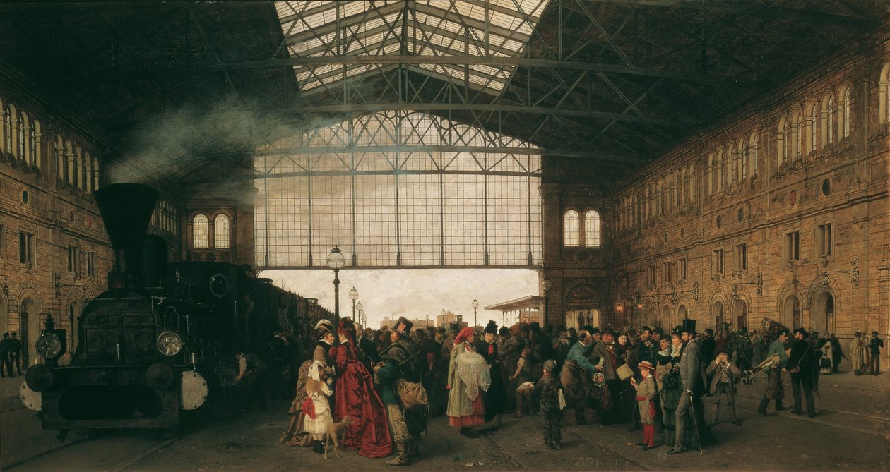 Ankomst av ett tåg till Wiens nordvästra station, 1875 av Karl Karger