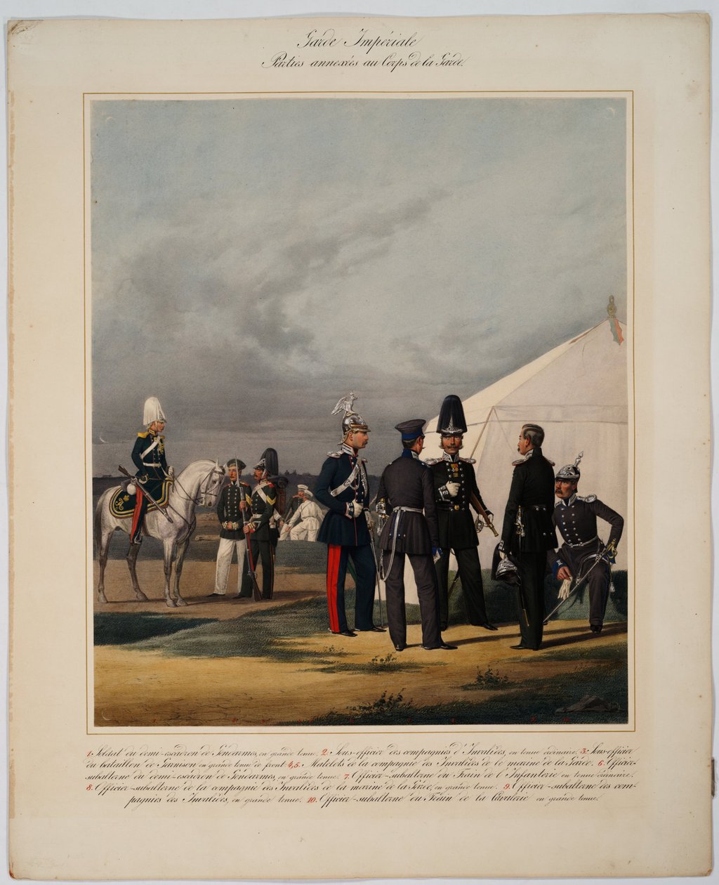 Imperial guard: pionjärer (sapper), invalider och gendarmer - Pionjärer, invalider och gendarmer från Imperial Guard Corps - Piratsky, Karl Karlovich (1813-1889) - 1867 - Färglitografi - 56x45 - Privat samling av Karl Karlovich Piratsky