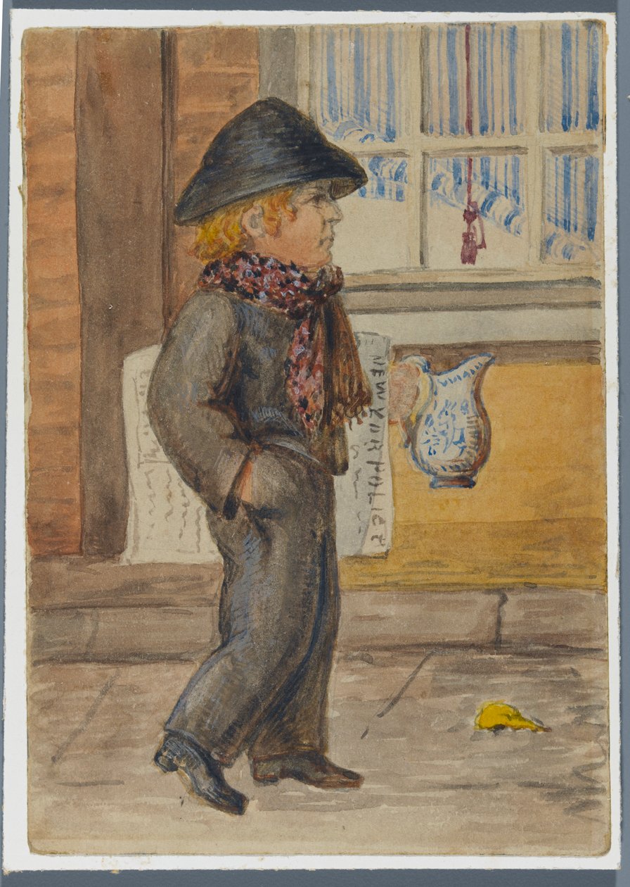 Police Gazette Newspaper Boy, 1864 (wc över svart media underritning) av Karl L.H. Mueller