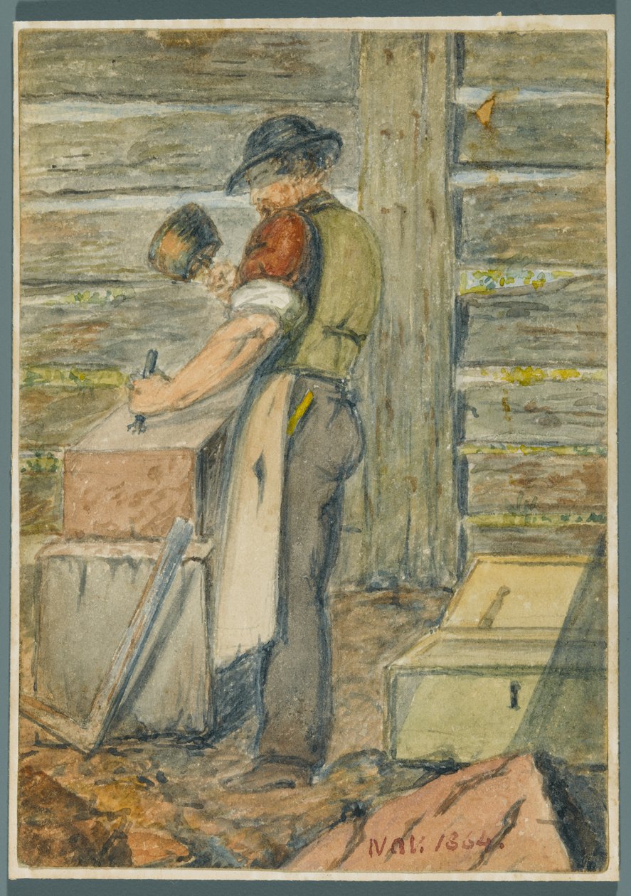 Stenarbetare, 1864 (wc över svart media underritning) av Karl L.H. Mueller