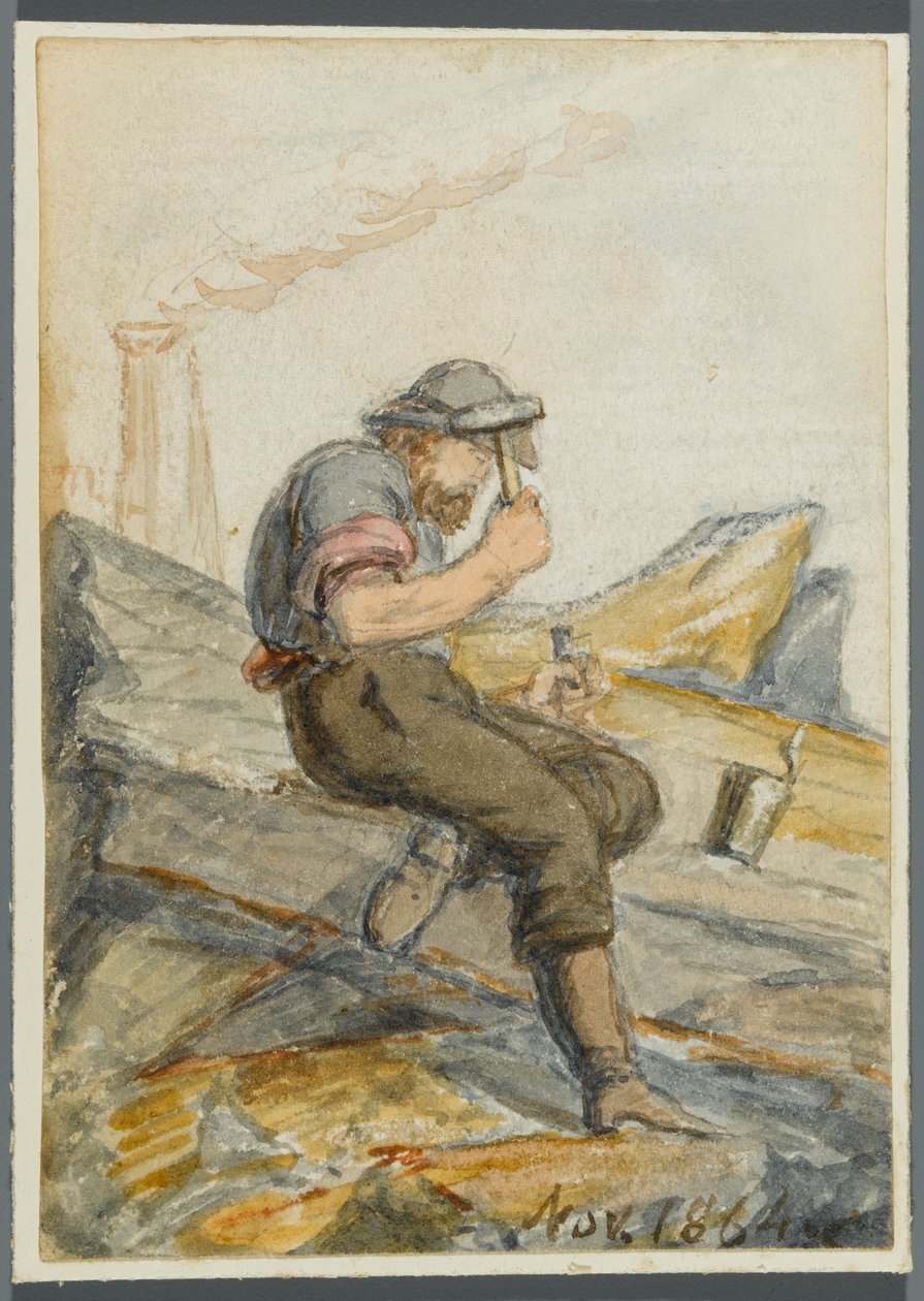 Stenarbetare, 1864 (wc över svart media underritning) av Karl L.H. Mueller
