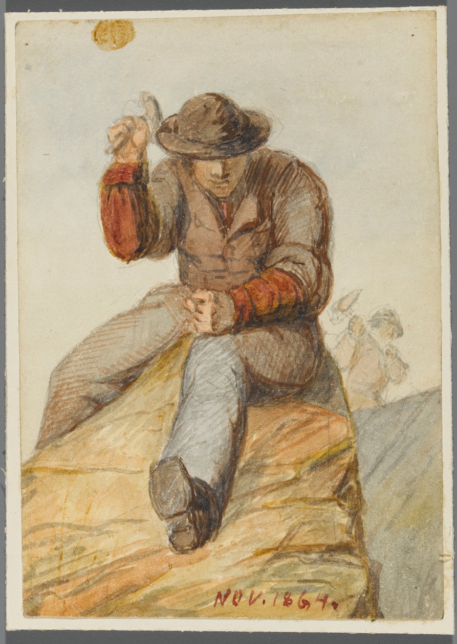 Stenarbetare, 1864 (wc över svart media underritning) av Karl L.H. Mueller