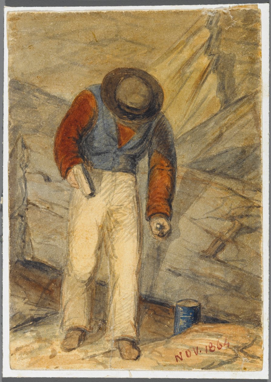 Stenarbetare, 1864 (wc över svart media underritning) av Karl L.H. Mueller