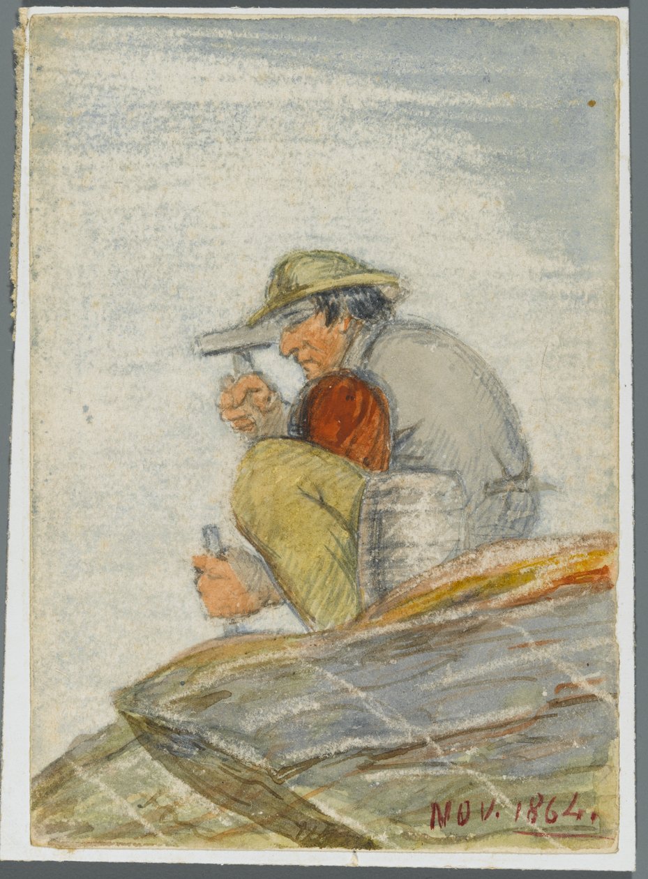 Stenarbetare, 1864 (wc över svart media underritning) av Karl L.H. Mueller