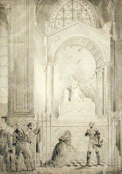 Begravningsmonument för kejsarinnan Josephine (1763-1814) i kyrkan St. Peter och St. Paul, Rueil-Malmaison (penna på papper) av Karl Loeillot Hartwig
