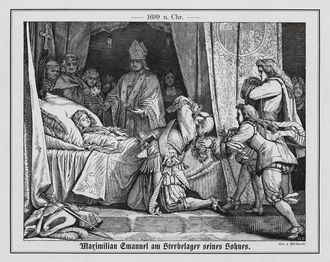 Maximilian II Emmanuel, kurfurste av Bayern, vid sin sons dödsbädd av Karl Ludwig Adolf Ehrhardt