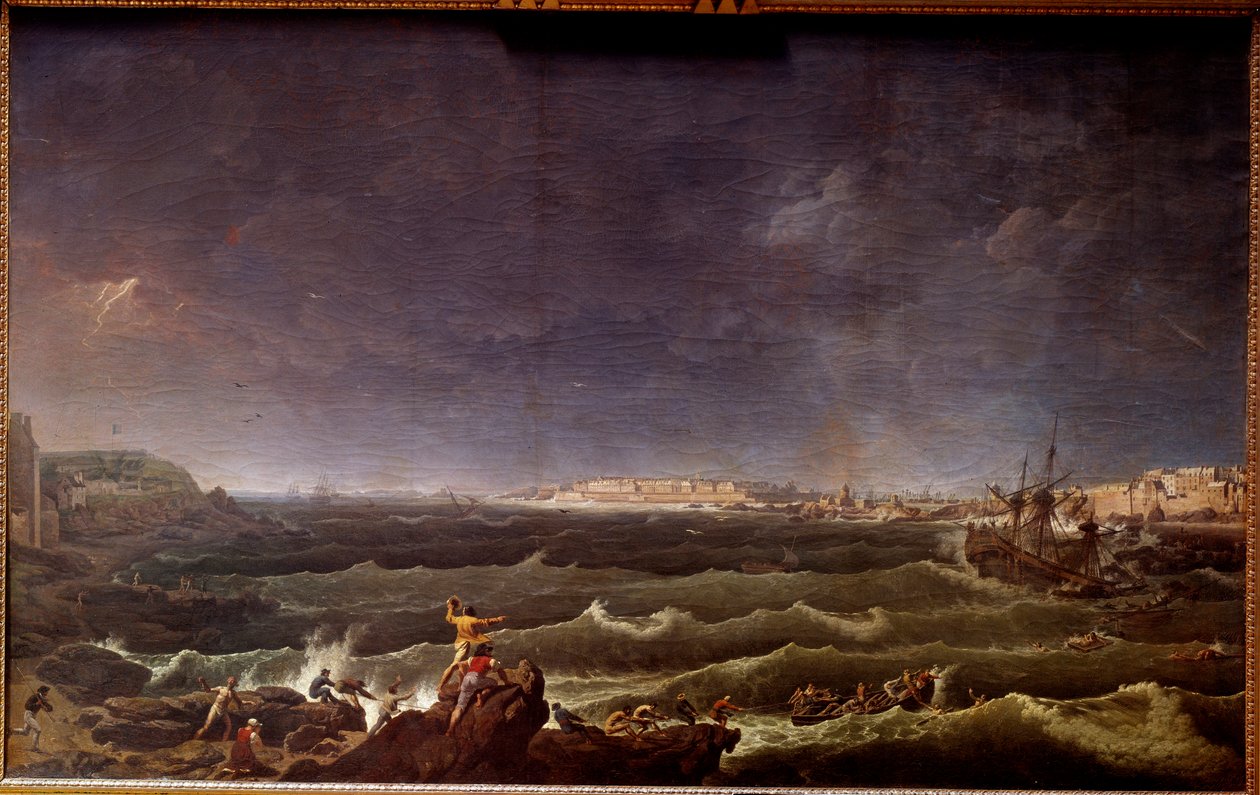 Tempete en rade de Saint Malo Målning av Karl Hackert (1740-1800) 1700-talets Paris, Musee de la Marine av Karl Ludwig Hackert