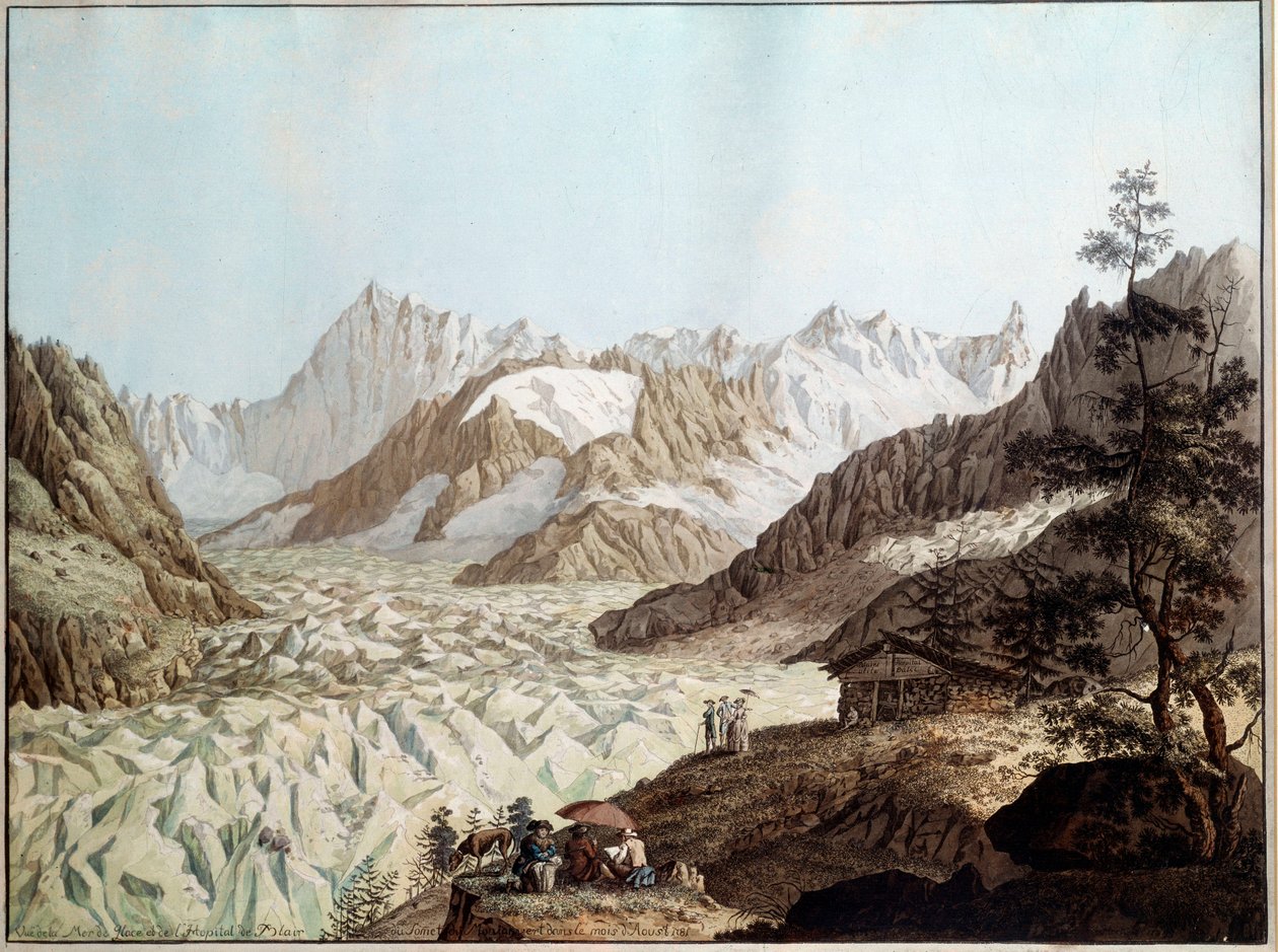 Utsikt över ishavet av Mount Avert nära Chamonix i Alperna Illustration av Karl Hackert (1740-1800) (ec.all.) 1781 Frankfurt. Stadelsches Kunstinstitut av Karl Ludwig Hackert