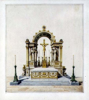 Design för ett nyklassiskt högaltare (penna & bläck och akvarell på papper) av Karl Ludwig Wilhelm Zanth