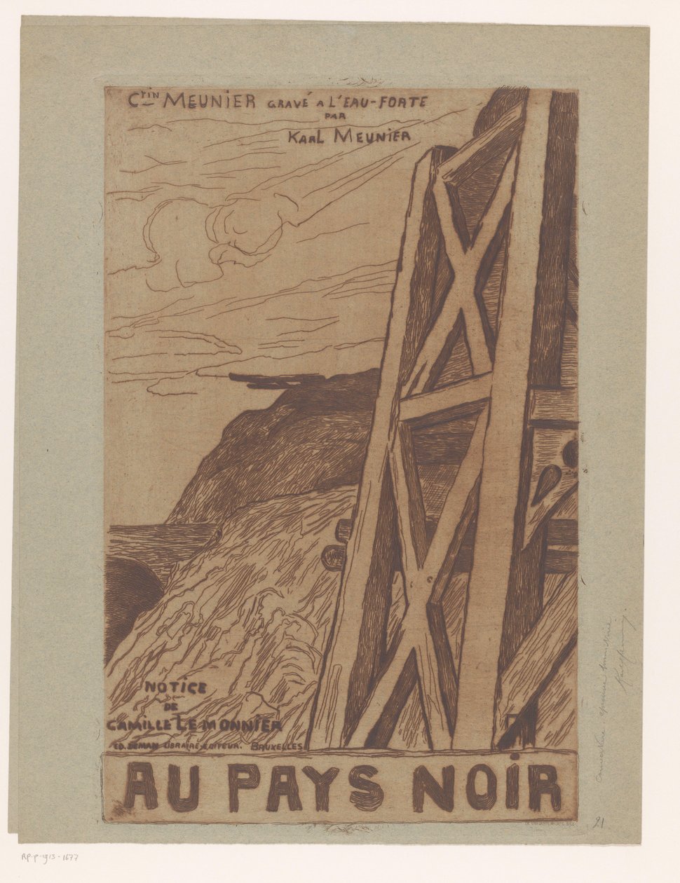 Berglandskap med industriell konstruktion Titelsida för: Lemonnier, Au Pays Noir, [1885] av Karl Meunier