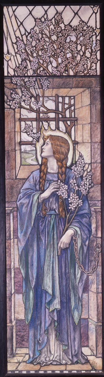 Hope: Design för målat glas i All Saints Church, Eastchurch, Isle of Sheppey, ca 1912 (svarta och färgade kritor, akvarell och kroppsfärg) av Karl Parsons