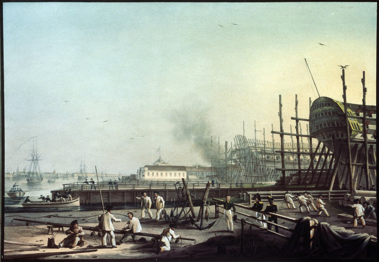 Amiralitetsvarvet i Sankt Petersburg (Saint-Petersburg). (Amiralitetets marinvarv i Sankt Petersburg). Målning av Karl Petrovich Beggrov (1799-1875). Olja på duk, rysk konst från 1800-talet. Ryska statens museum, Sankt Petersburg. av Karl Pavlovich Beggrov