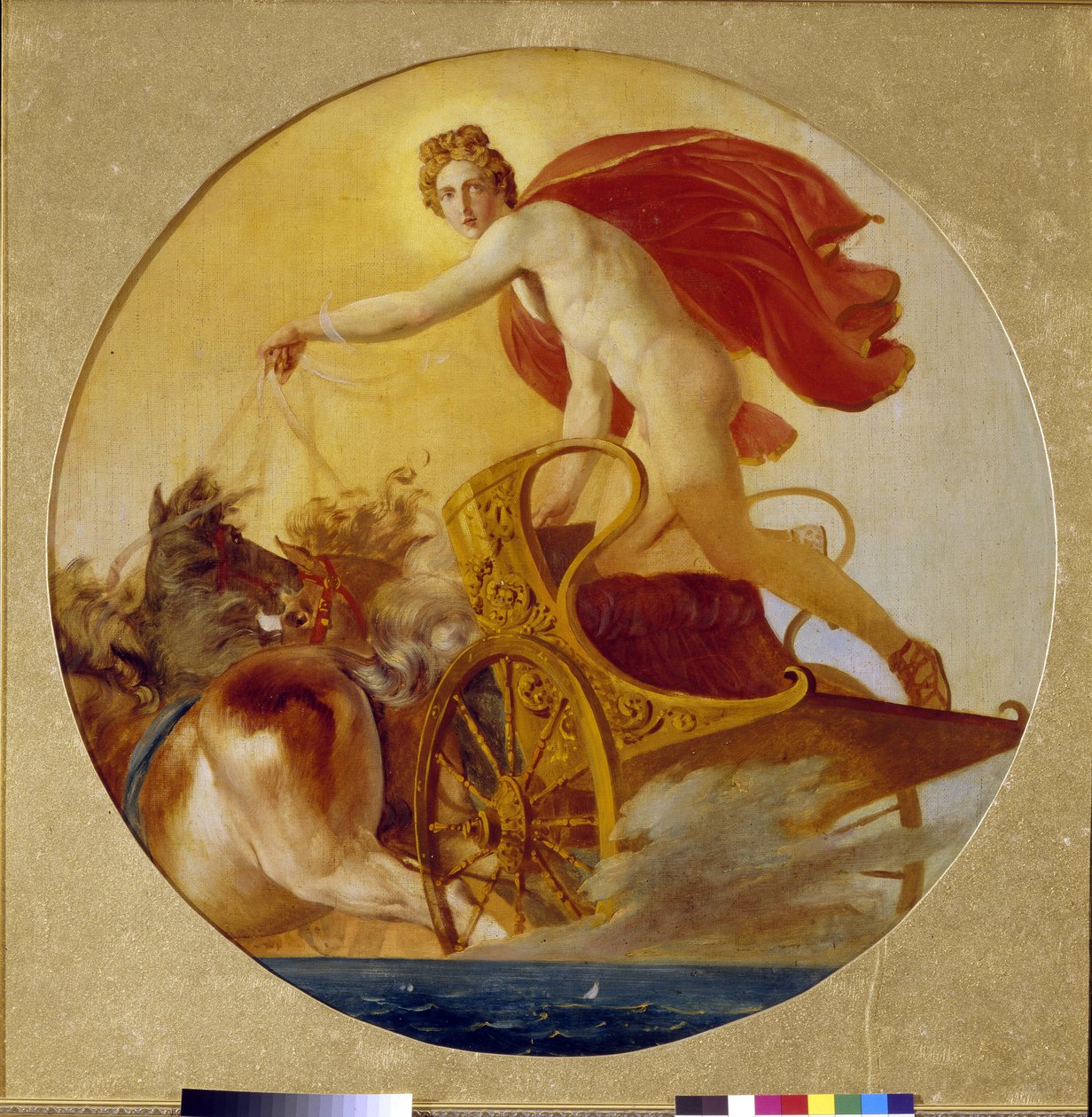Phoebus som kör solens vagn (Phoebus Driving the Horses Of The Sun). Målning av Karl Pavlovich Briullov (Bryullov) (1499-1852), olja på duk. 1800-talets rysk konst, romantik. Ryska statens museum, Sankt Petersburg. av Karl Pavlovich Bryullov