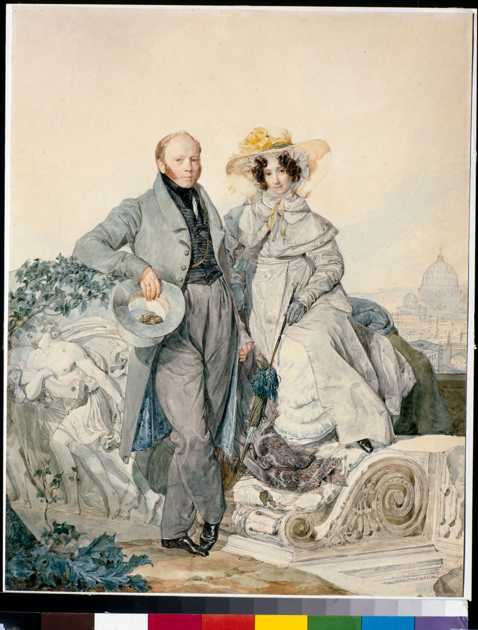 Porträtt av Grigory Nikanorovich och Varvara Alexeyevna Olenin - Akvarell på kartong av Karl Pavlovich Briullov (Briullov) (1799-1852) av Karl Pavlovich Bryullov