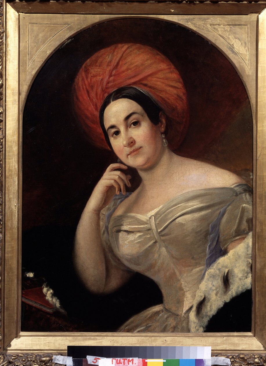 ""Porträtt av komikern Ekaterina Semyonova (1786-1849)"" Peinture de Karl Pavlovich Briullov (Brioullov) (1799-1852) State Central A. Bakhrushin Theatre Museum, Moscou av Karl Pavlovich Bryullov