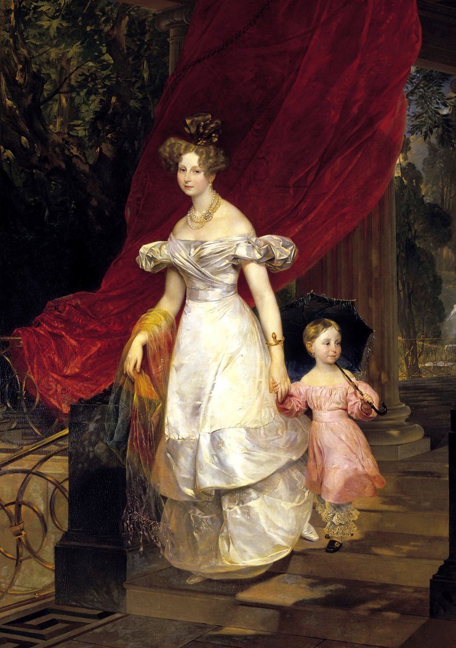 Porträtt av storhertiginnan Elena Pavlovna av Ryssland 1807-1873 med sin dotter Maria, 1830. av Karl Pavlovich Bryullov