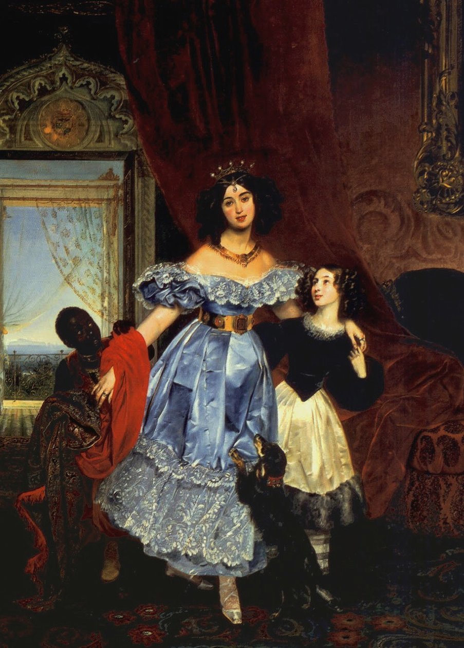 Porträtt av grevinnan Julia Samoilova med sin styvdotter Amazillia Pacini och svart pojke, 1832-1834 av Karl Pavlovich Bryullov