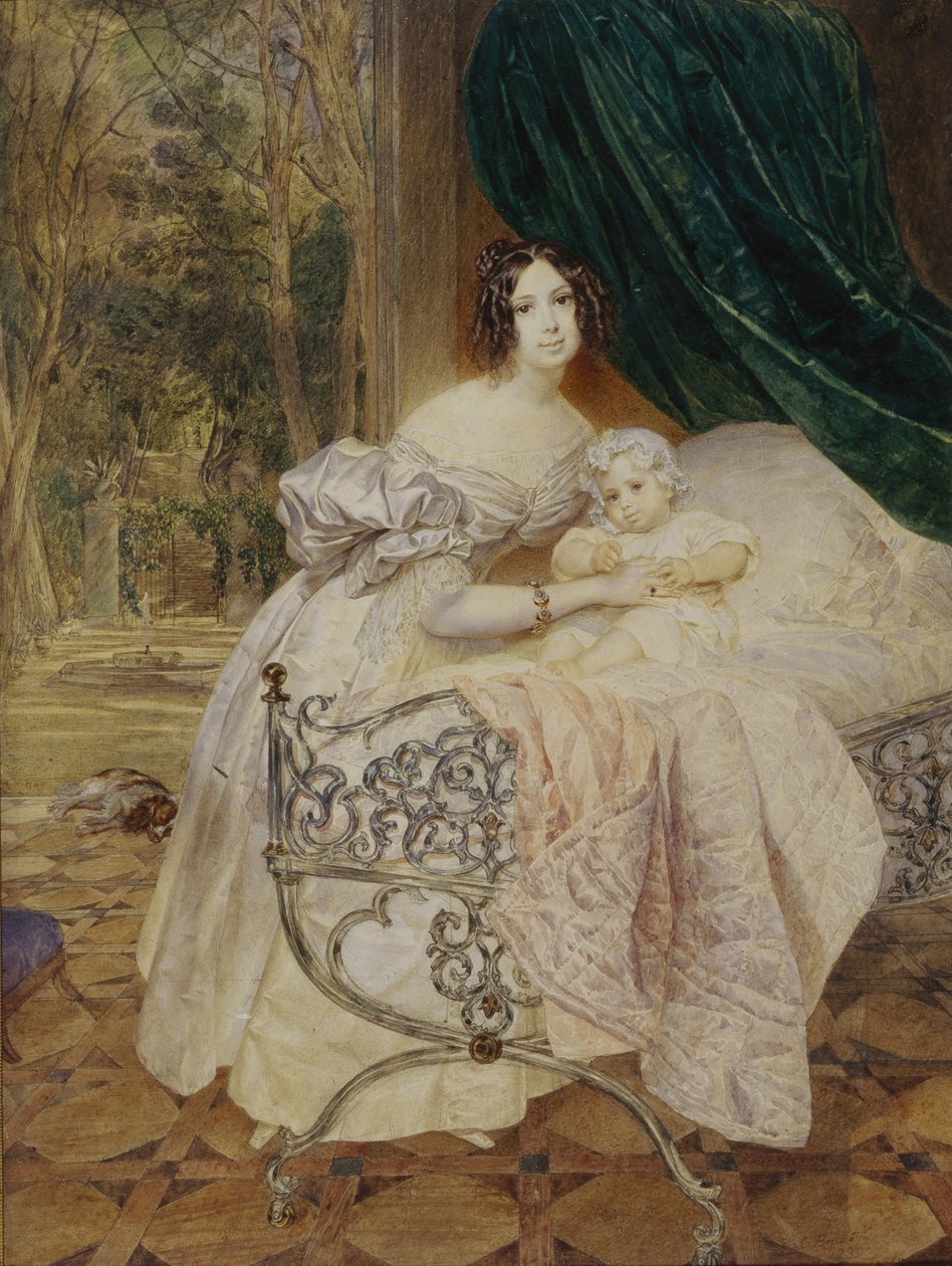 Porträtt av Maria Buteneva med dotter Maria, 1835 av Karl Pavlovich Bryullov