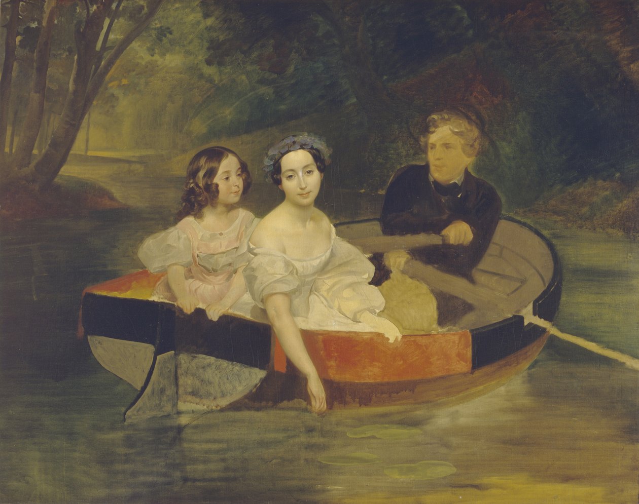 Självporträtt med baronessan Yekaterina Meller-Zakomelskaya och hennes dotter i en båt, 1833-1835 av Karl Pavlovich Bryullov