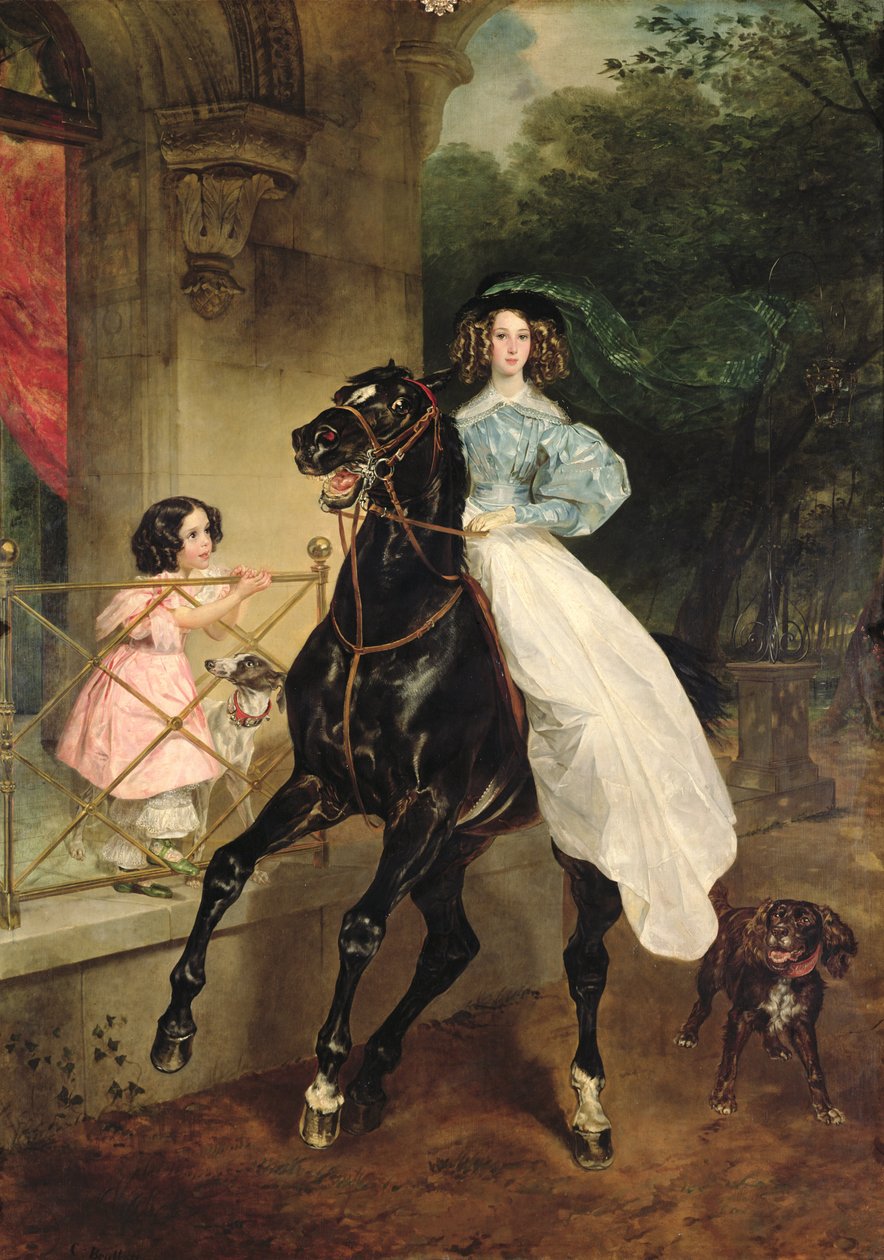 Ryttarinnan, porträtt av Giovanina och Amacilia Paccini, grevinnan Samoilovas avdelningar, 1832 av Karl Pavlovich Bryullov