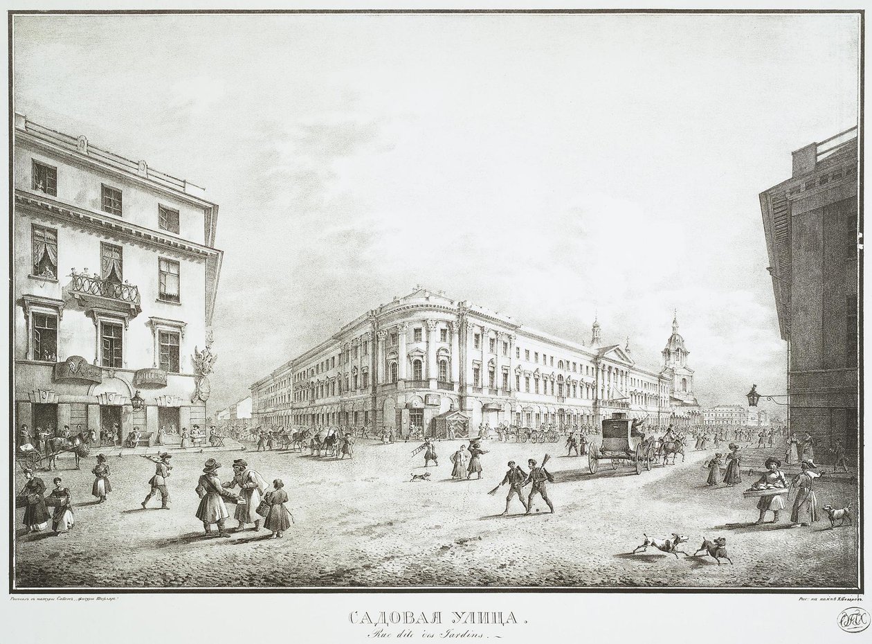 Utsikt över Sadovaya Street i Sankt Petersburg, mitten av 1800-talet av Karl Petrovich Beggrov