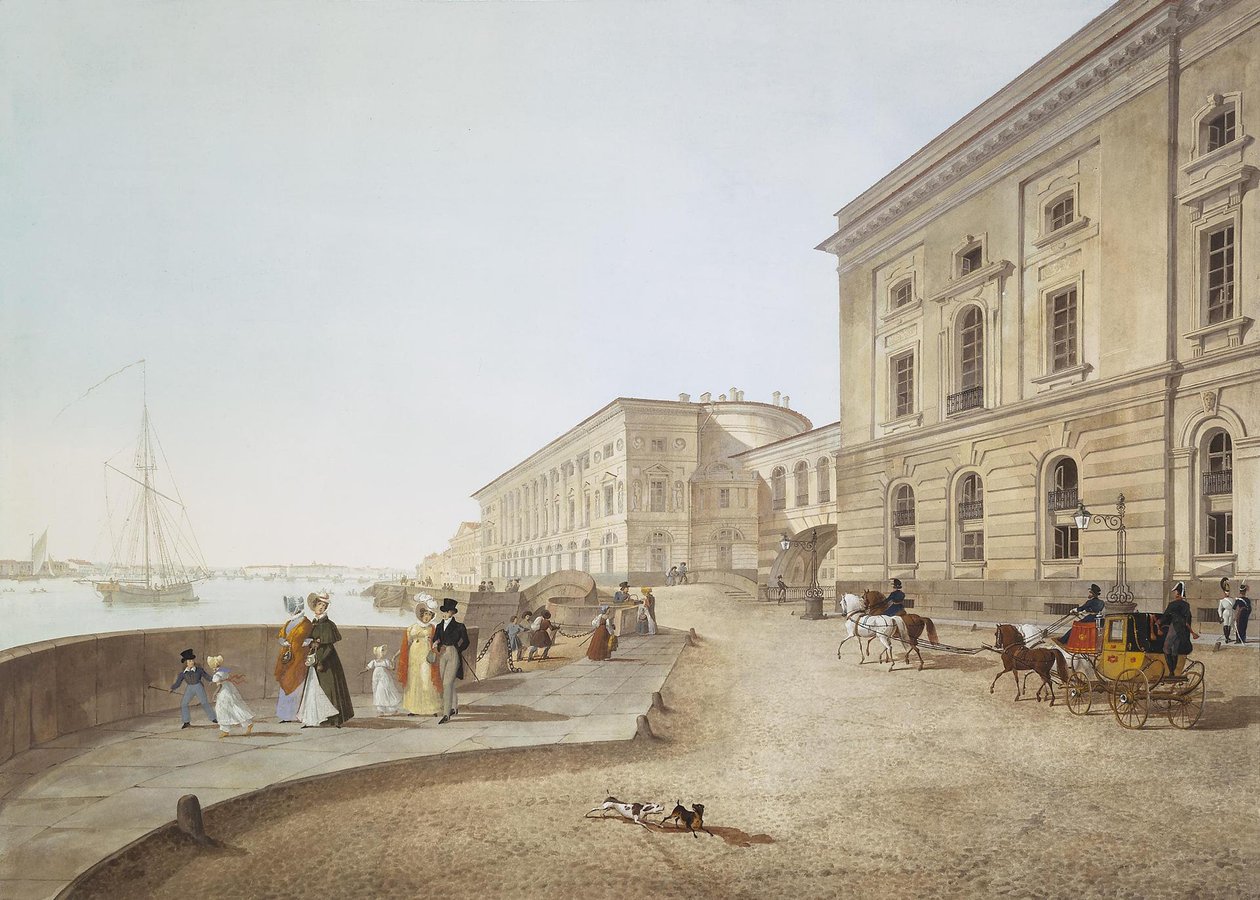 Utsikt över Neva-vallen vid Old Hermitage Building, 1824 av Karl Petrovich Beggrov