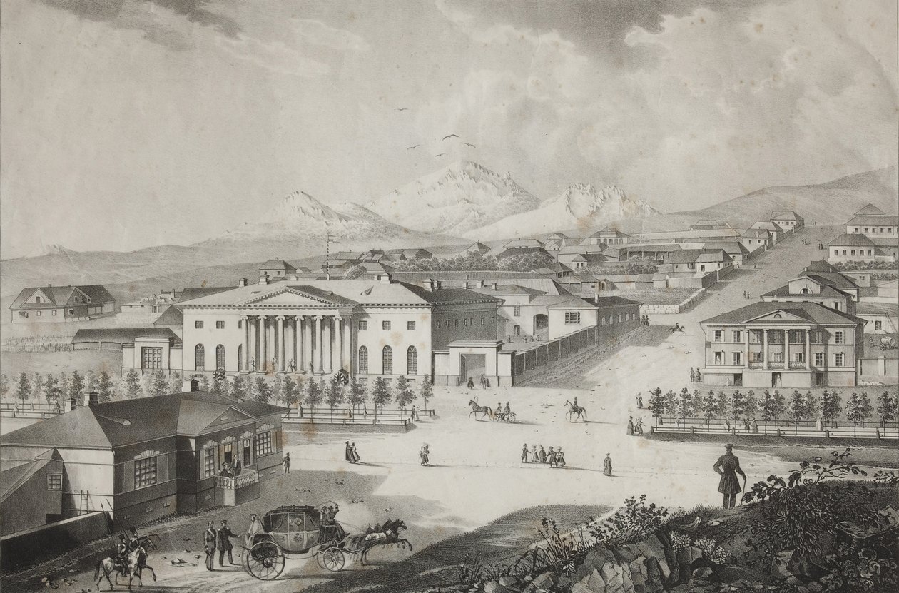 Utsikt över hotellet och Pyatigorsks centrum, mitten av 1800-talet av Karl Petrovich Beggrov