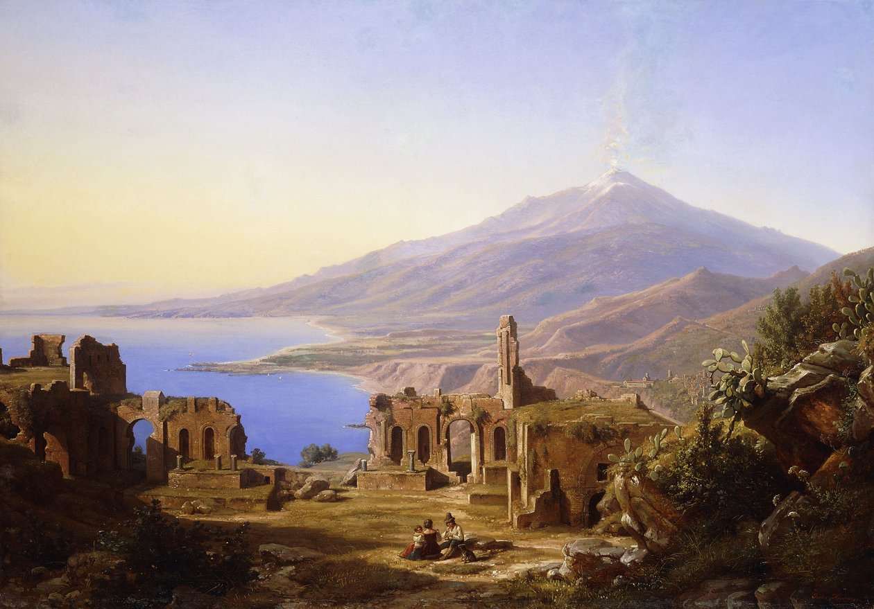 Grekisk teater, Taormina, med Etna bortom, 1852 av Karl Robert Kummer