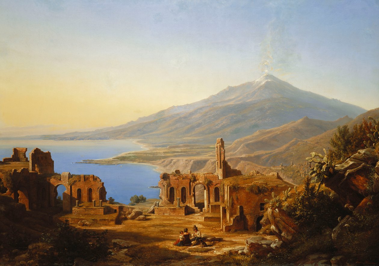 Grekisk teater, Taormina, med Etna bortom, 1852 av Karl Robert Kummer