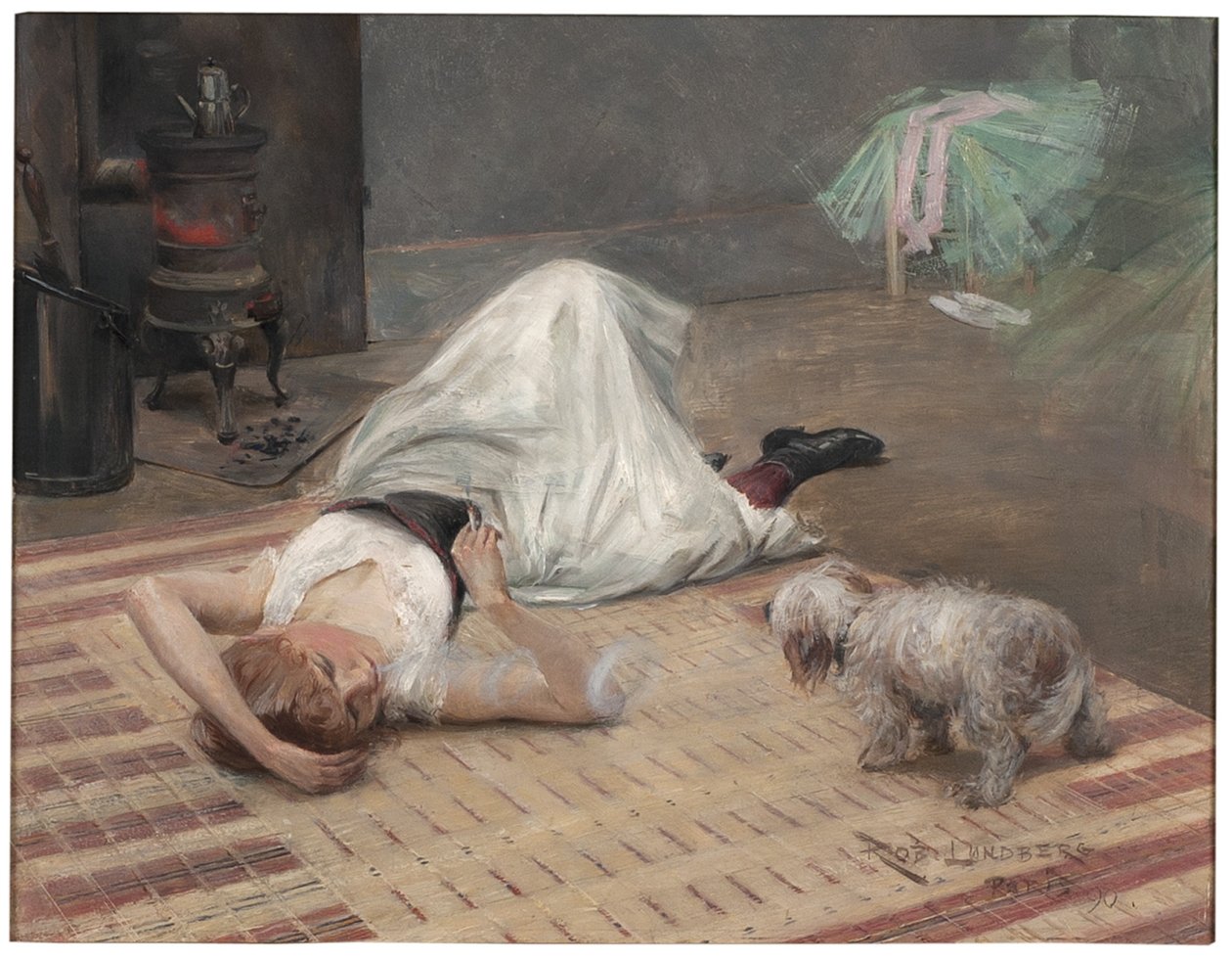 Modell med en cigarett (olja på panel) av Karl Robert Lundberg
