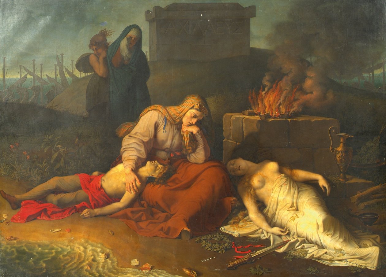 Hecabe med liken av sina barn Polyxena och Polydoros vid Achilles grav av Karl Russ