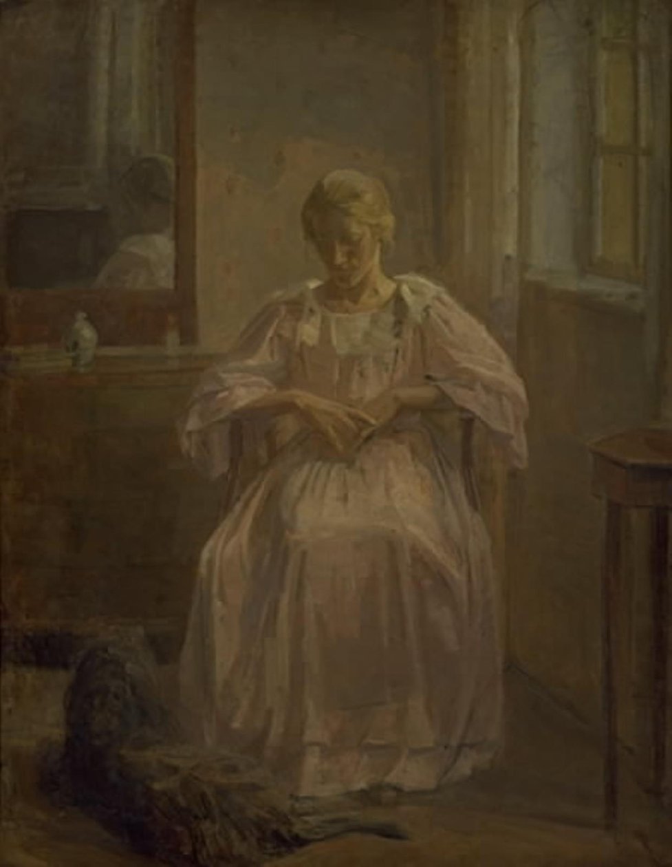En ung tjej, Sophie Lofthus, med en hund av Karl Schou