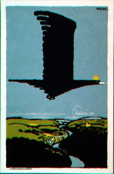 Vykort efter omslaget till broschyren "The Baths and the War", från "Das Plakat", en samling tysk affischkonst av Karl Schulpig