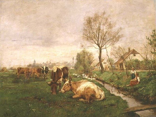 Landskap med kor och en bäck av Karl Stuhlmuller