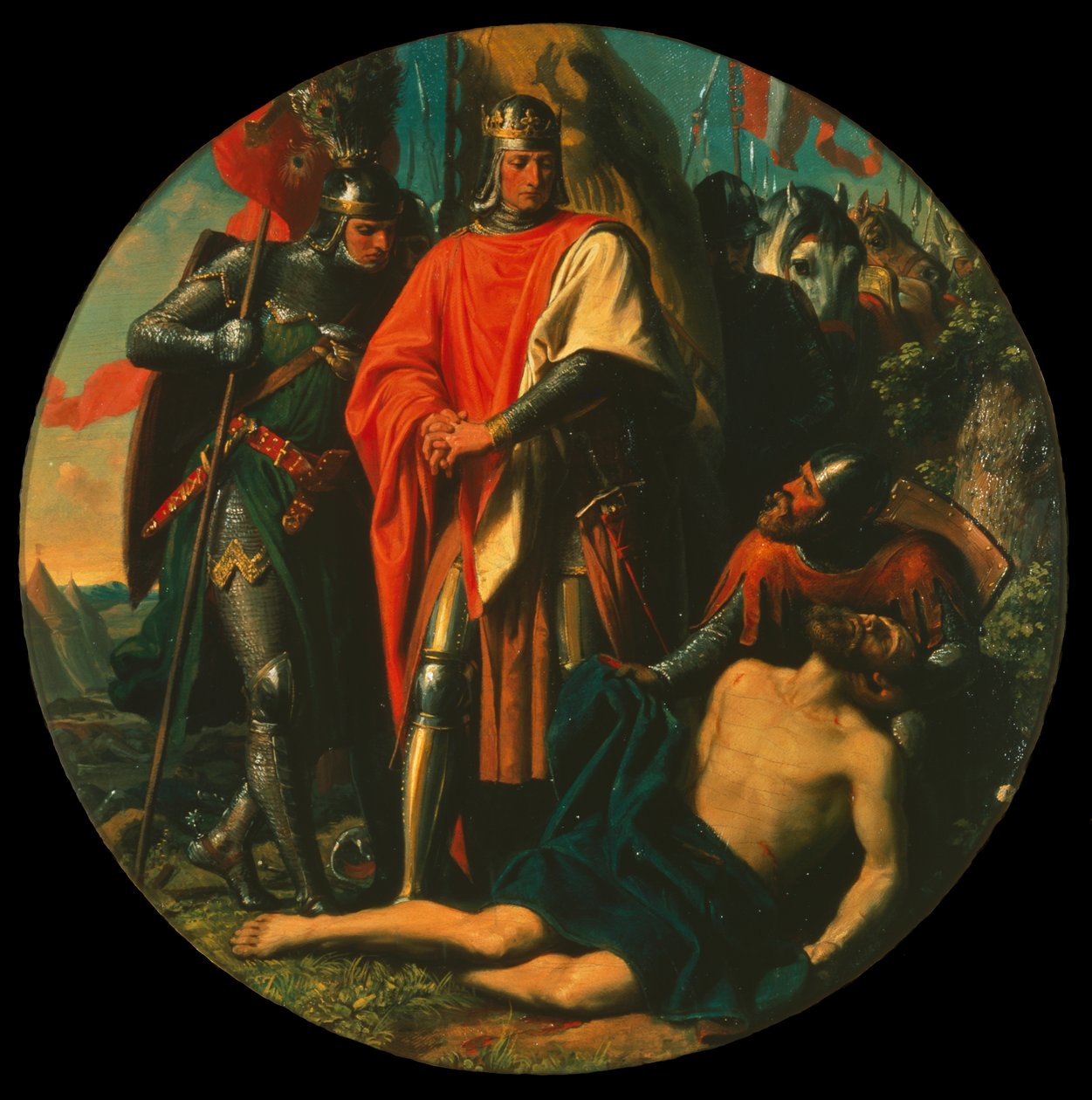 Rudolph I på slagfältet efter segern över Ottokar, 1278, ca 1868. av Karl von Blaas