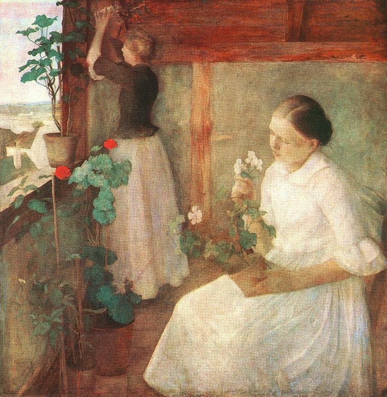 Girls Attending to Flowers av Károly Ferenczy